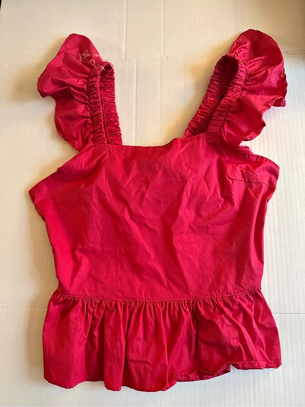 Puff Sleeve Peplum Top in Pink Size Large